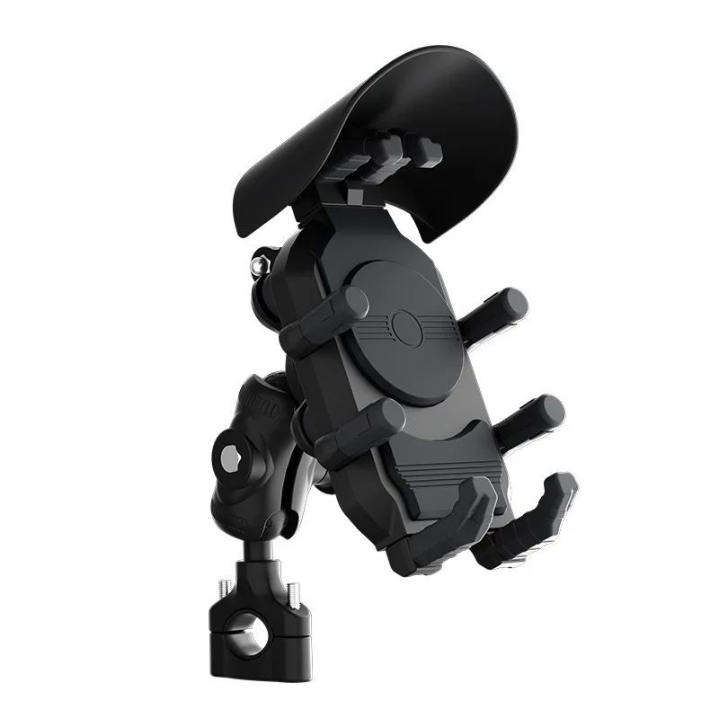 Motorcycle Phone Holder 8 Claw Shock Absorbing Anti-Theft with Sun Visor 360° Rotation for Bike Handlebar Rearview Mirror