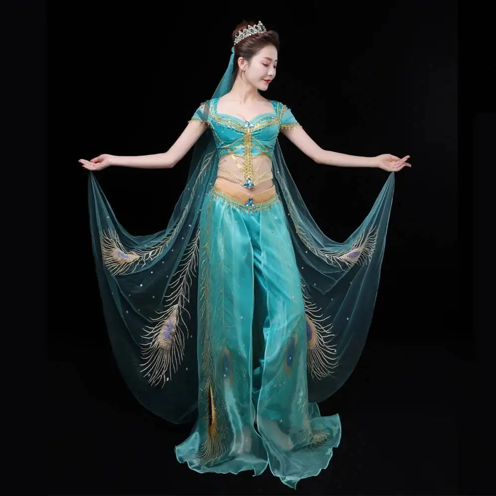 

Новый фильм Аладдин принцесса Жасмин высшего качества вышивка косплей костюм для взрослых женщин девочек Хэллоуин Рождественская вечеринка