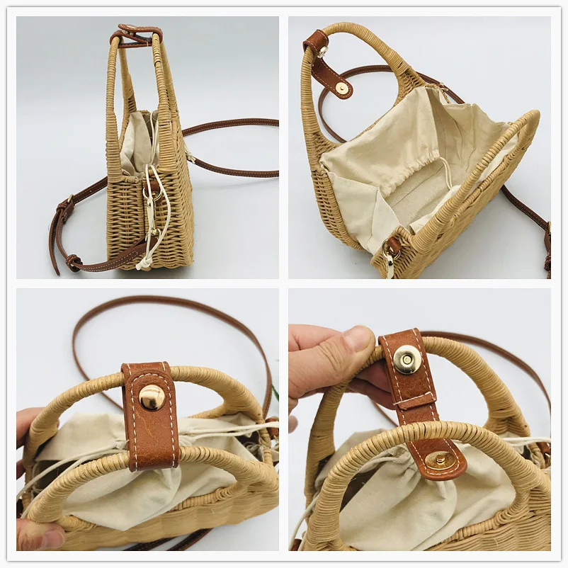 Imagem -03 - Bolsa de Rattan Bolsa de Praia Bolsa de Ombro Crossbody Bolsas para as Mulheres Bolsala de Palha Bolsas de Verão Tecido Bolsa de Compras