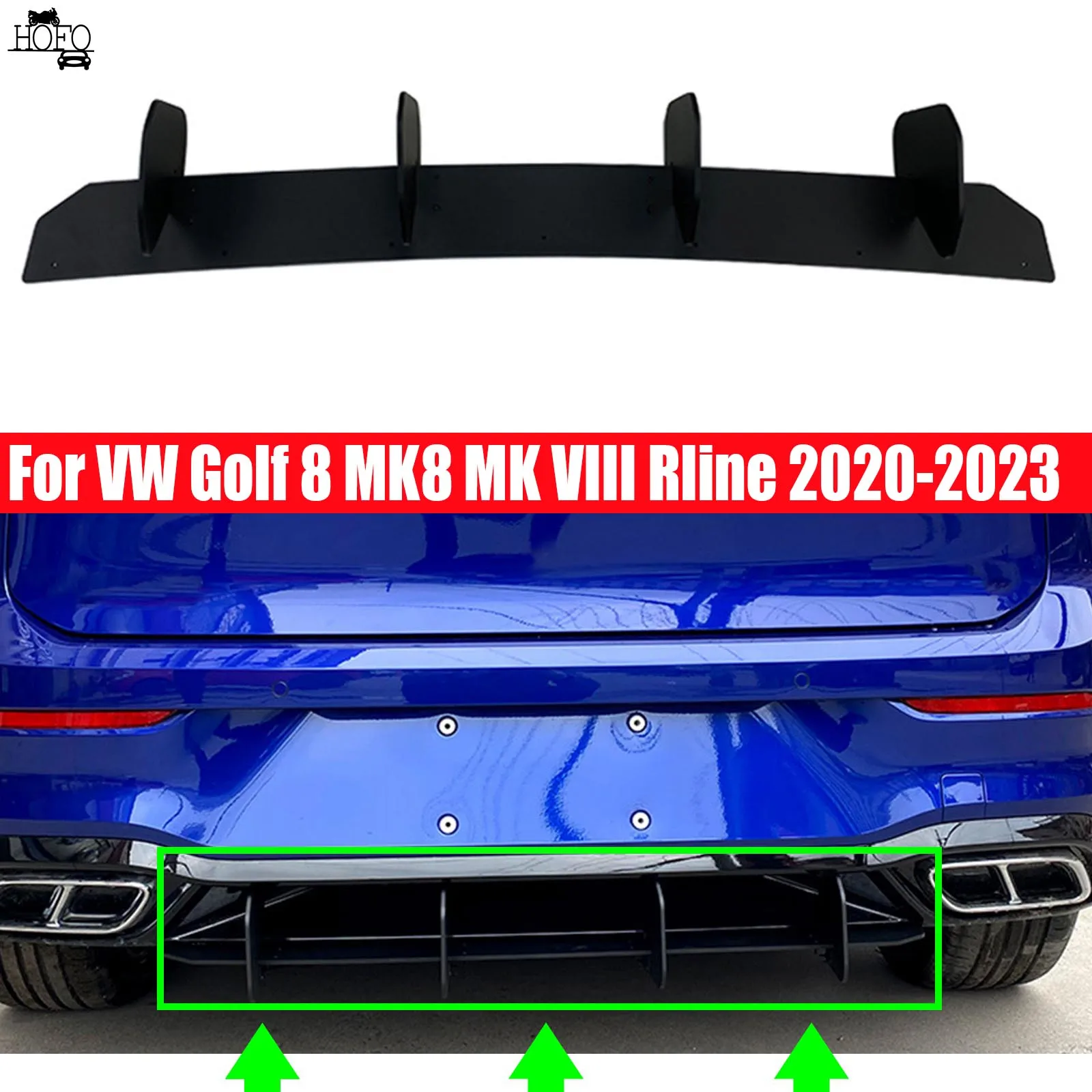 

Rear Bumper Diffuser Gloss Black Side Splitters Spoiler Lip For VW Golf 8 MK8 MK VIII Rline 2020-2023