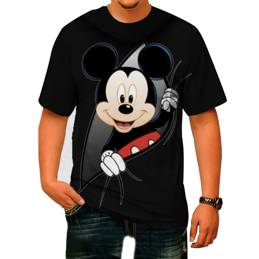 Camiseta vintage para homem disney mickey mouse 3d impresso casual em torno do pescoço camisa de secagem rápida requintado roupas masculinas de grandes dimensões