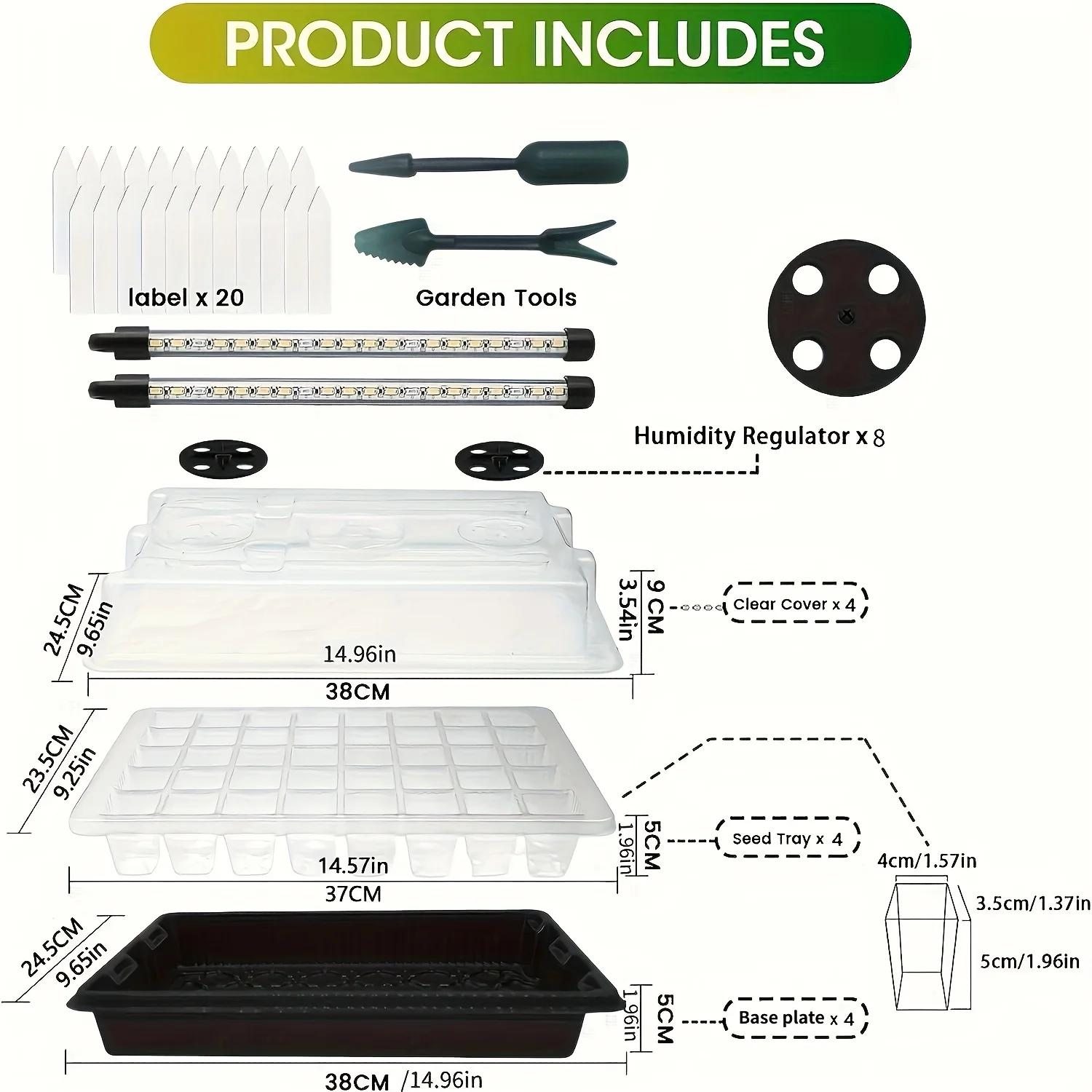 24-Cell Seed Starter Tray with 8 LED Grow Lights, Humidity Dome, USB Seed Germination Kit for Indoor Plant Growing Plant Propaga