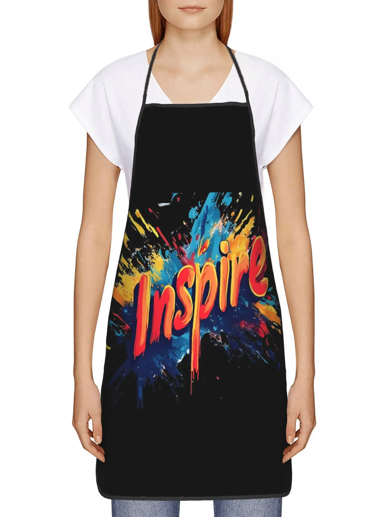 Inspirational Graffiti Art Kitchen Apron Colorful Paint Splash Design Linen Cooking Bibs Chef Aprons Multi Sizes Home Decor Gift