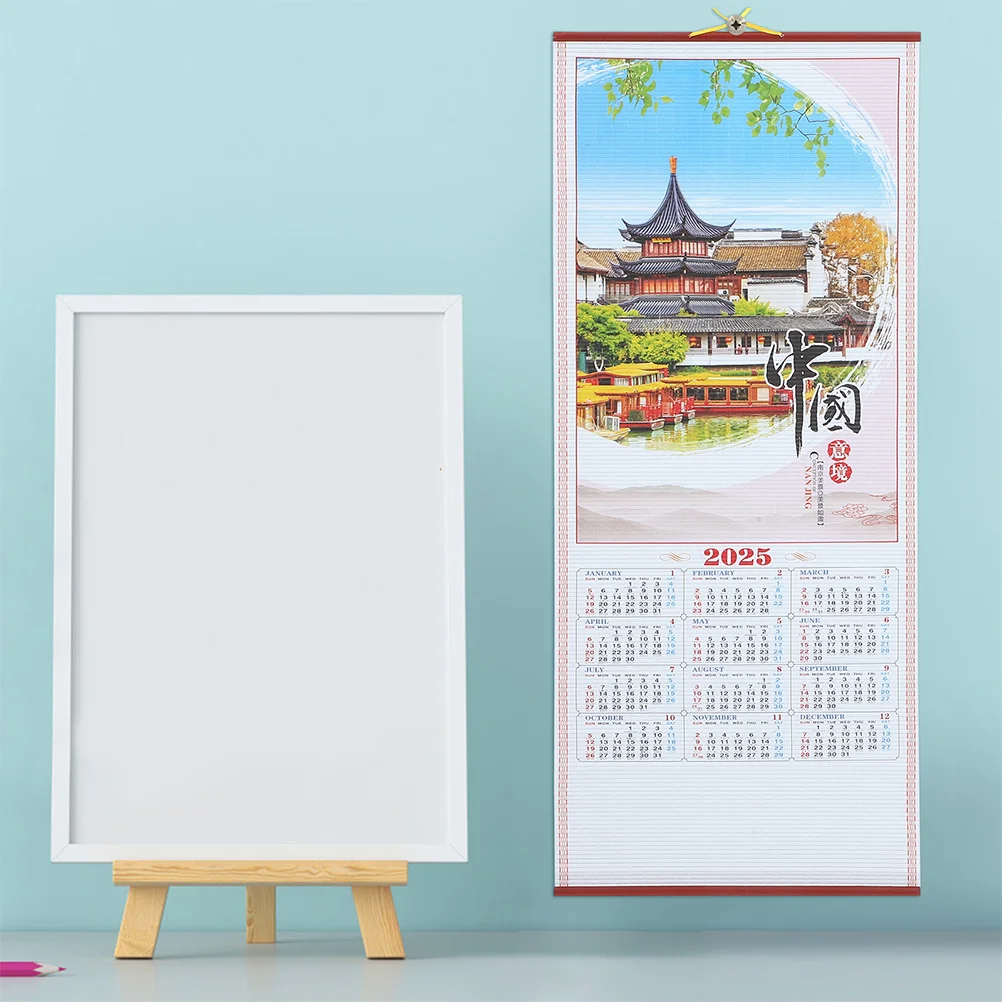 

2Pcs Year of The Snake Chinese Wall Scroll Calendar 2025 Traditional Lunar Decorative Monthly Planner Spring Festival Home