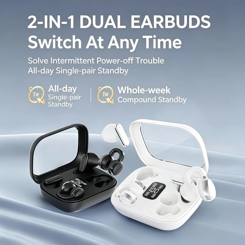 Wireless two-in-one Bluetooth headphones with long battery life and a digital display screen Exercise headphones