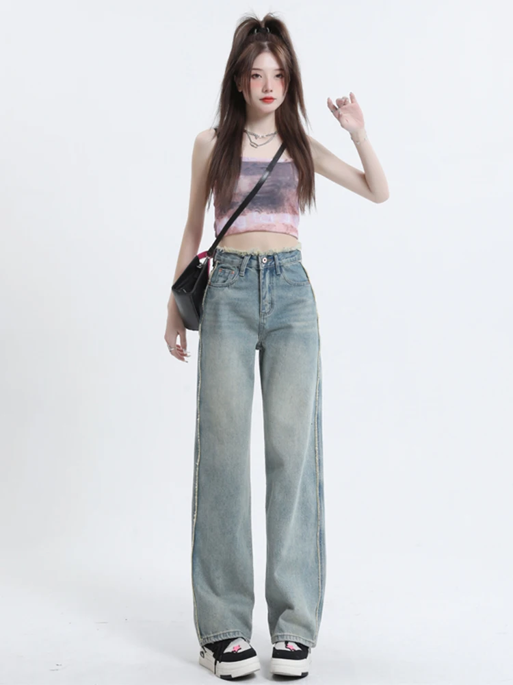 Women's Blue Baggy Jeans Harajuku Oversize Denim Trousers Japanese 2000s Style Y2k 90s Vintage Jean Pants Trashy Clothes 2024