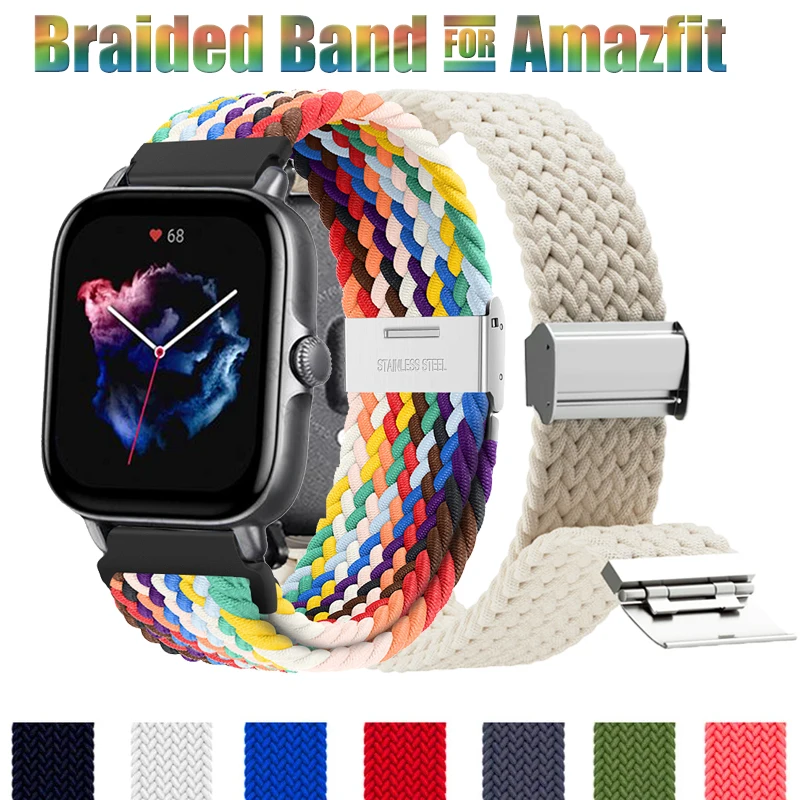 Braided Band For Amazfit GTS 4/2/2e/3/GTS2 Mini/GTR/4/3/Pro/GTR2/47mm/stratos 20mm/22mm Elastic Nylon Bracelet Amazfit bip strap