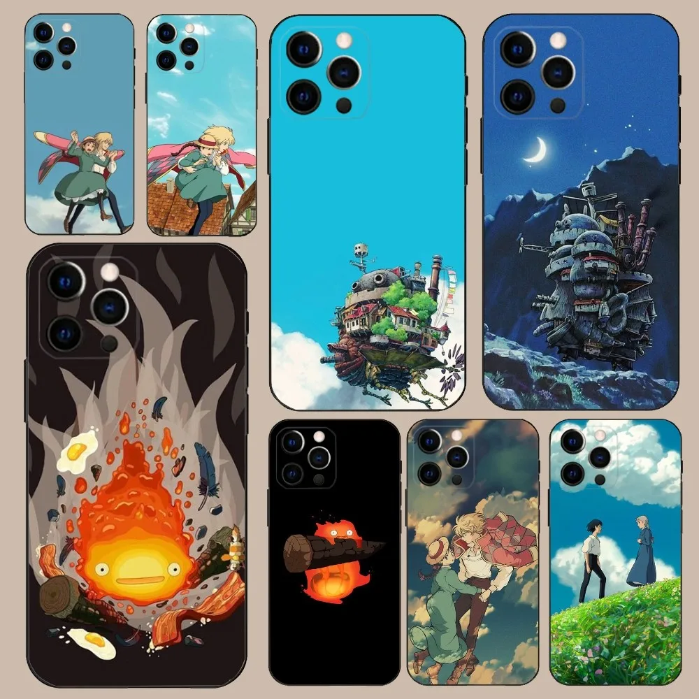 H-Howls Moving C-Castle Cute Phone Case For iPhone 16,15,14,13,12,11,Pro,X,XS,Max,XR,Plus,Mini Soft Black Cover