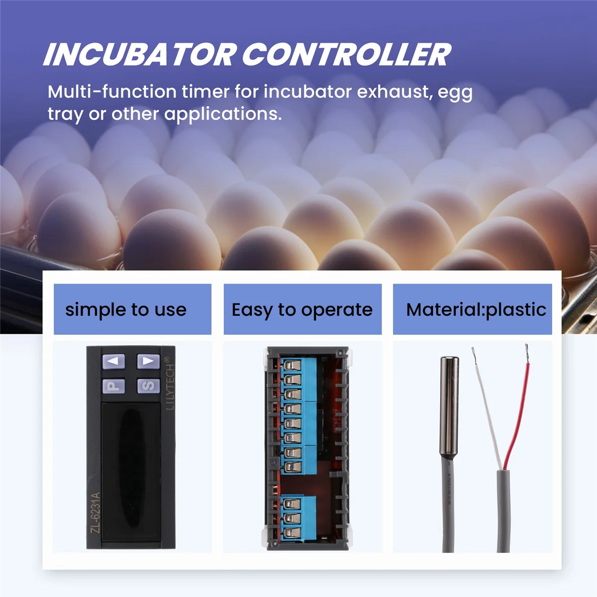 LILYTECH ZL-6231A, Incubator Controller, Thermostat with Multifunctional Timer CX