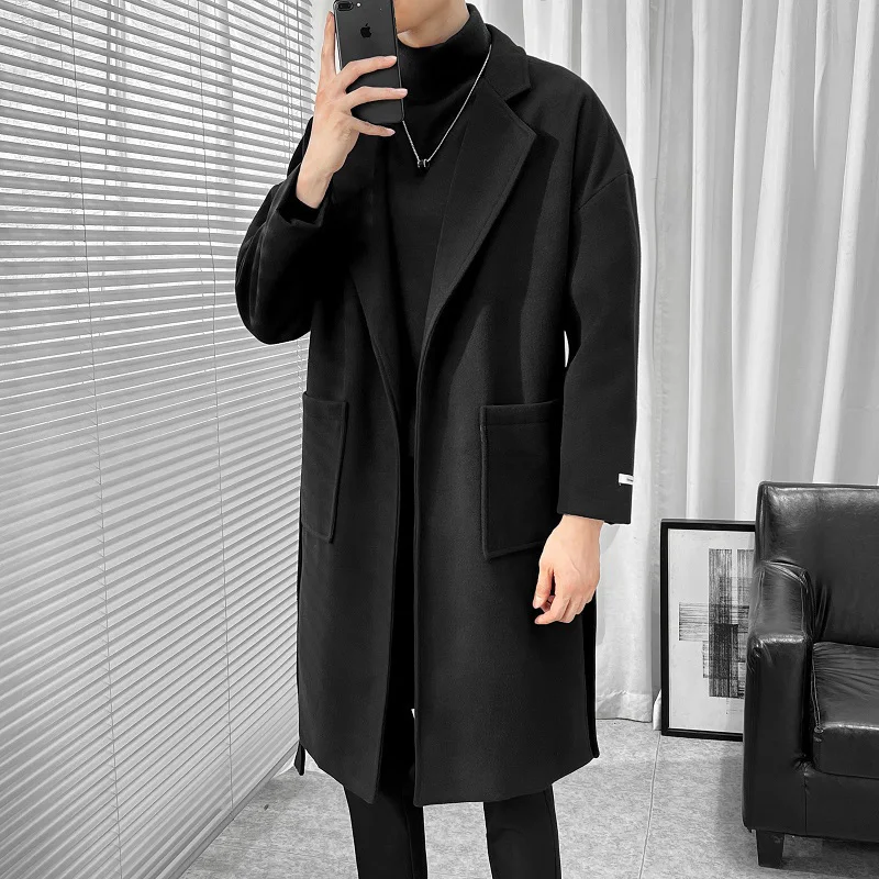 PFNW Korean Style Men's Woolen Coats Belt Big Pockets Loose Solid Color Fashion Autumn Male Trench Menwear 2024 Simple 12C1019