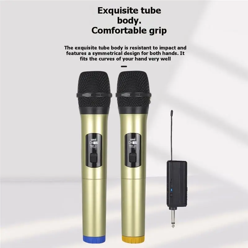 AS95-Wireless Microphone System 1 To 2 With Rechargeable Receiver Dynamic Handheld Microphone For Party Church Show Meeting