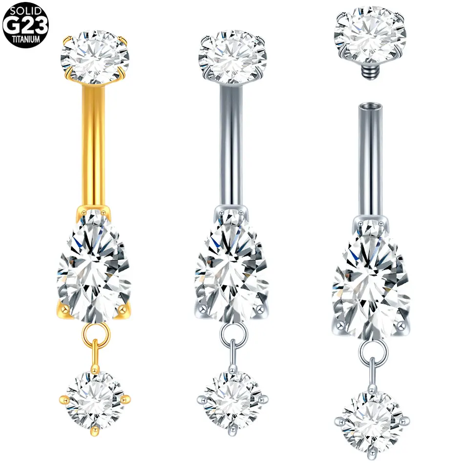 Aumeo 1/5pcs Titanium Waterdrop CZ Navel Ring for Women Internally Threaded Belly Button Rings Piercing Body Jewelry