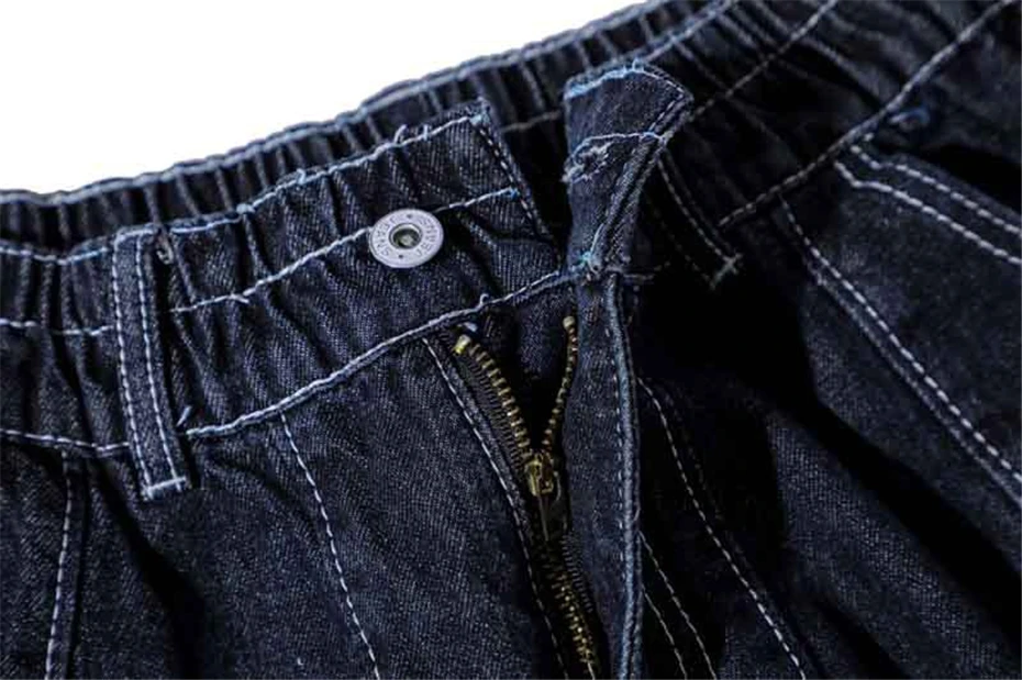 Vintage Blue Casual Jeans Mens Streetwear Harajuku Cargo Trousers Men Multiple Pockets Baggy Wide-leg Lantern Denim Pants Male