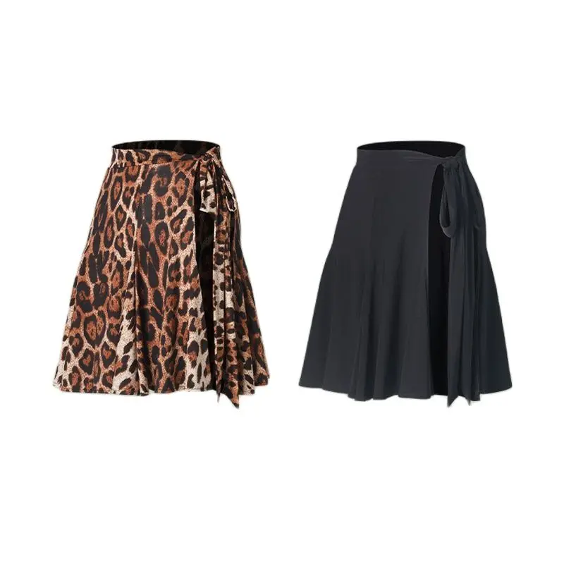 Falda de una pieza con estampado de leopardo negro para mujer, salón de baile Latino para faldas de baile, Samba, Tango, Chacha, ropa de baile Latino SL9033