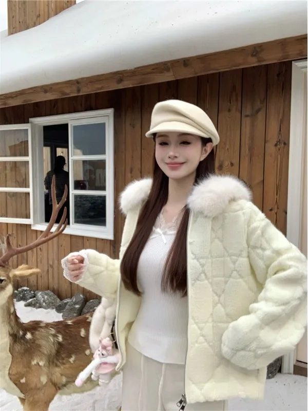 

Women's Warm Hooded Jacket Summer New Design Loose Slimming Zipper Top Fur Collar Casual Commute Style Long Sleeve Coat