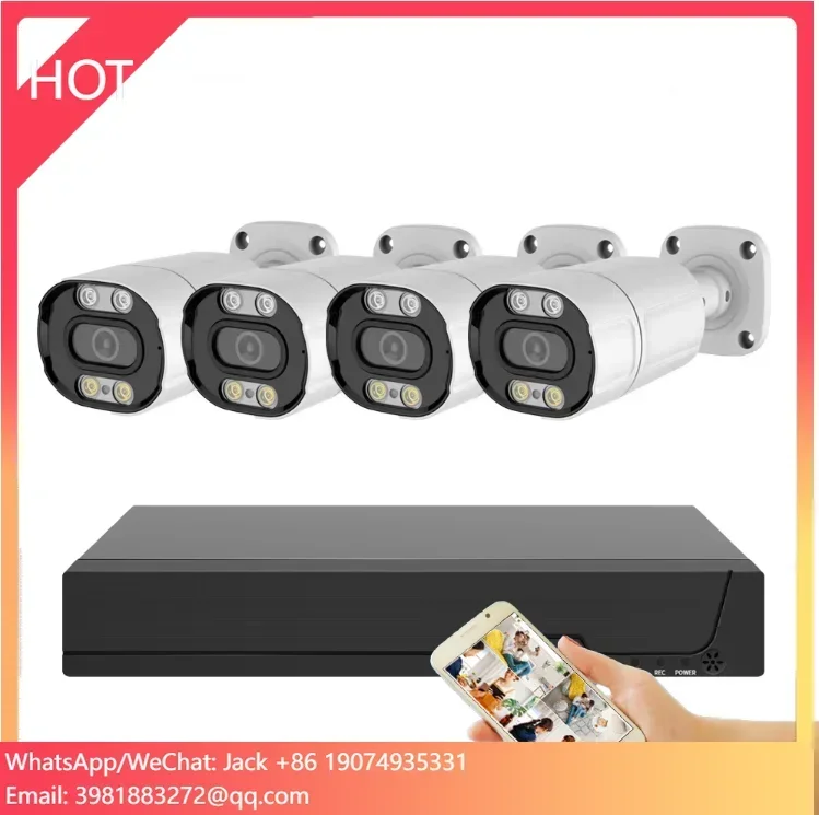 4K 8MP 8CH POE ระบบกล้องเฝ้าระวังวิดีโอชุดกล้องวงจรปิดกลางแจ้ง AI การตรวจจับใบหน้าบันทึกเสียงสีการมองเห็นตอนกลางคืนเอ็กซ์มาย