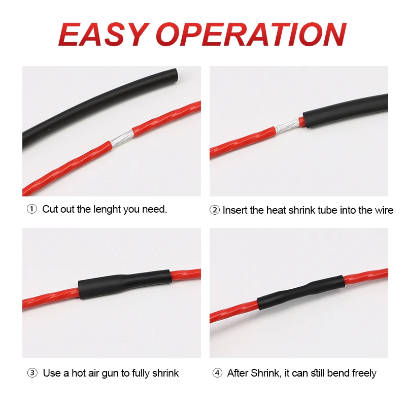 1.7:1 Silicone Heat Shrink Tube High Temperature Resistant Wrap Wire Cable Protect Shrinkable Insulated Sleeve Black 0.8 - 30mm