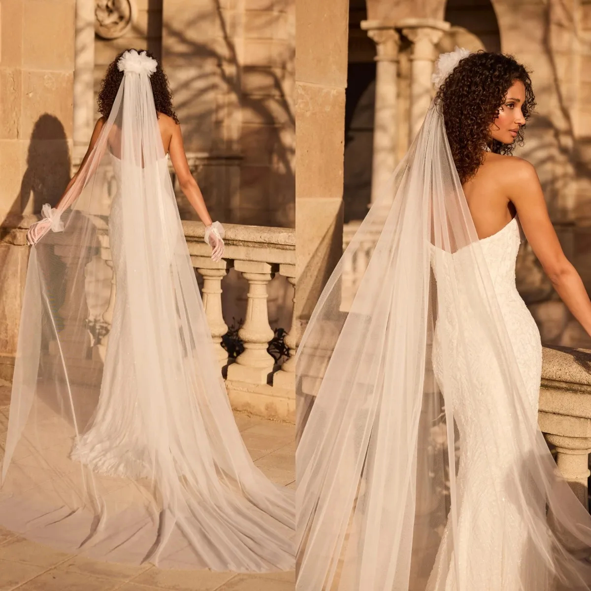 Delicate Trailing Bridal Veil Handmade Flower Appliqué Sheer Weightless Wedding Veils Stylish Bride Accessories Tulle