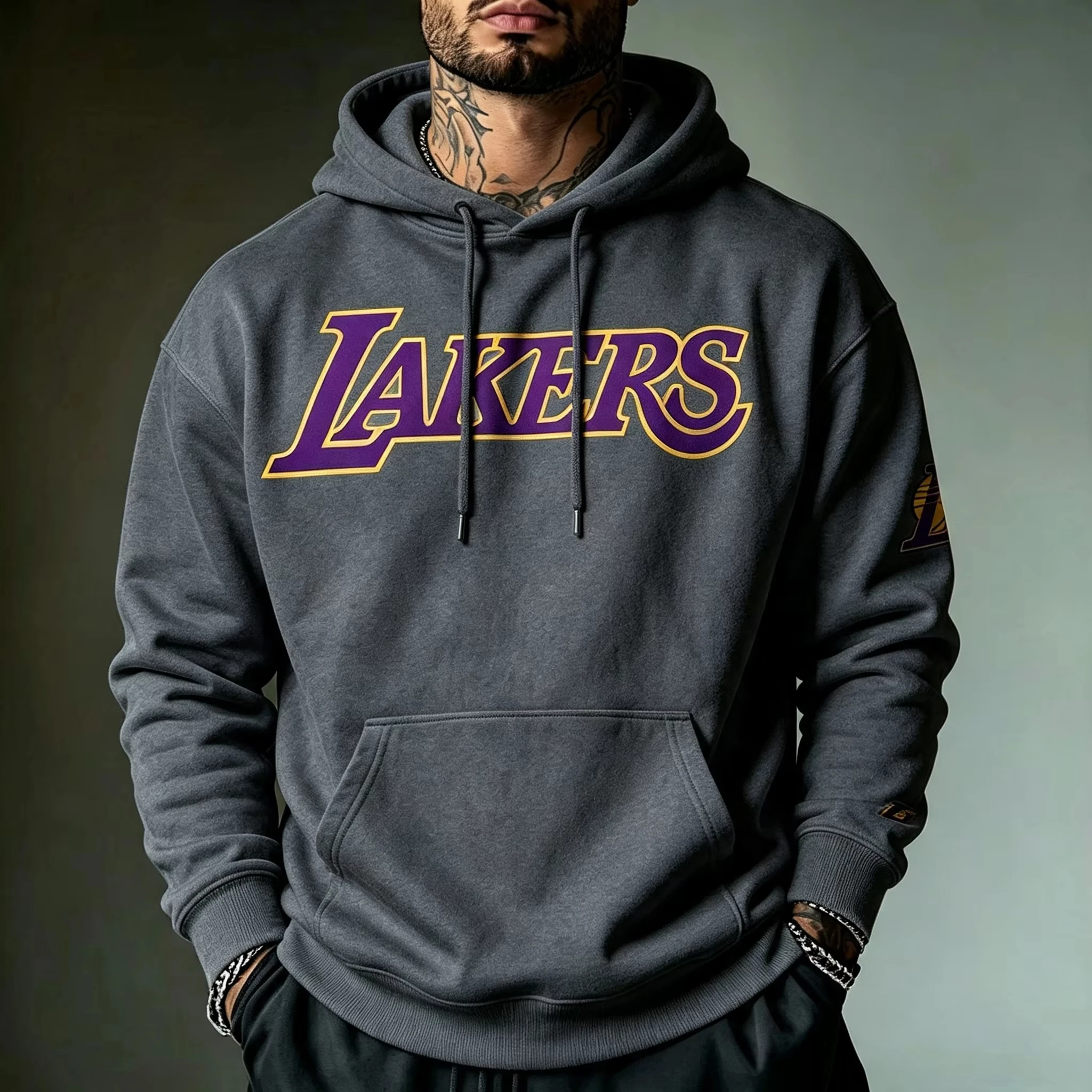 Men's Los Angeles Lakers Fitness Muscle Hoodie Street Style Casual Hooded Sweatshirt Fashionable Trend for Sports Activities