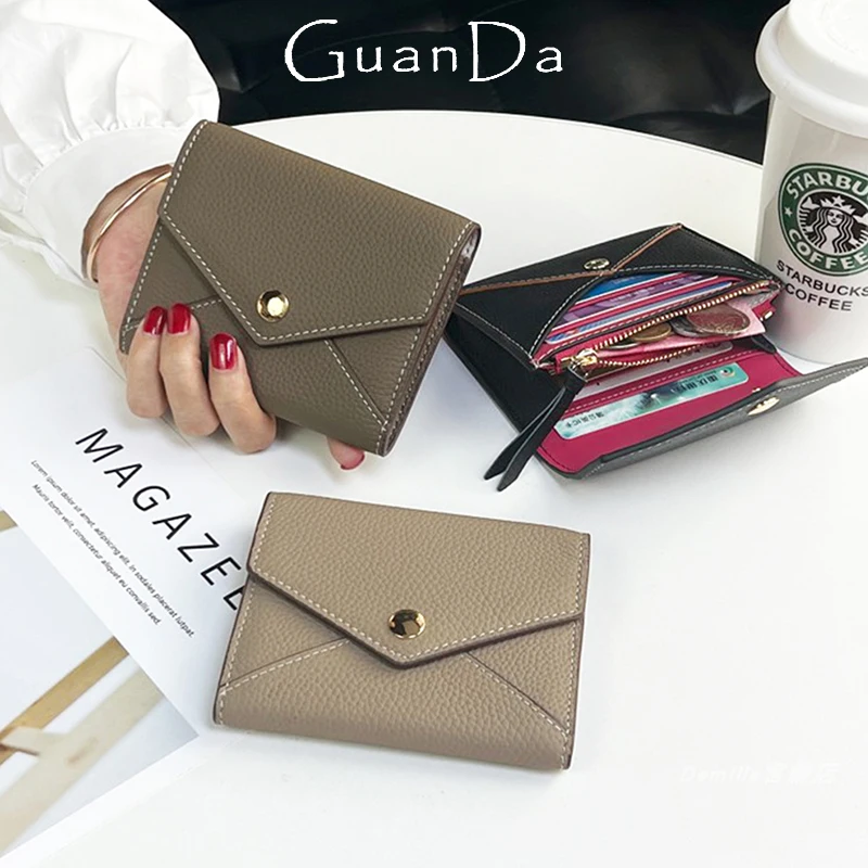 Luxury Woman Genuine Leather Short Wallet Cowhide Fashion Lady Folding Card Holder Simple Dropship Female Versatile Coin Purse