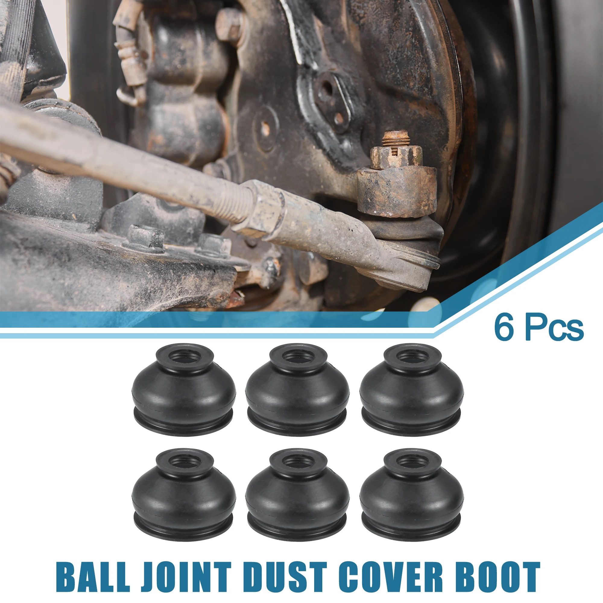 X Autohaux 6Pcs Uiversal Car Turn to Rod Arm Ball Joint Head Dust Protection Car Suspension Steering Parts Rubber Black