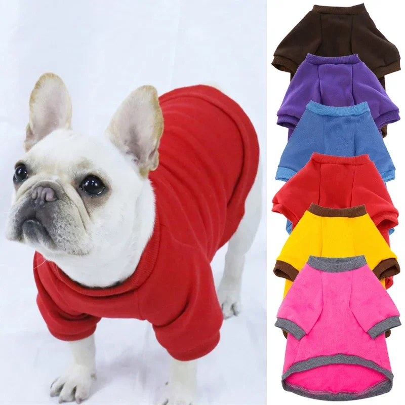 

Winter Pet Dog Clothes For French Bulldog Dog Jacket Solid Color Dog Hoodie Warm Puppy Clothes Sweater Clothing For Cats