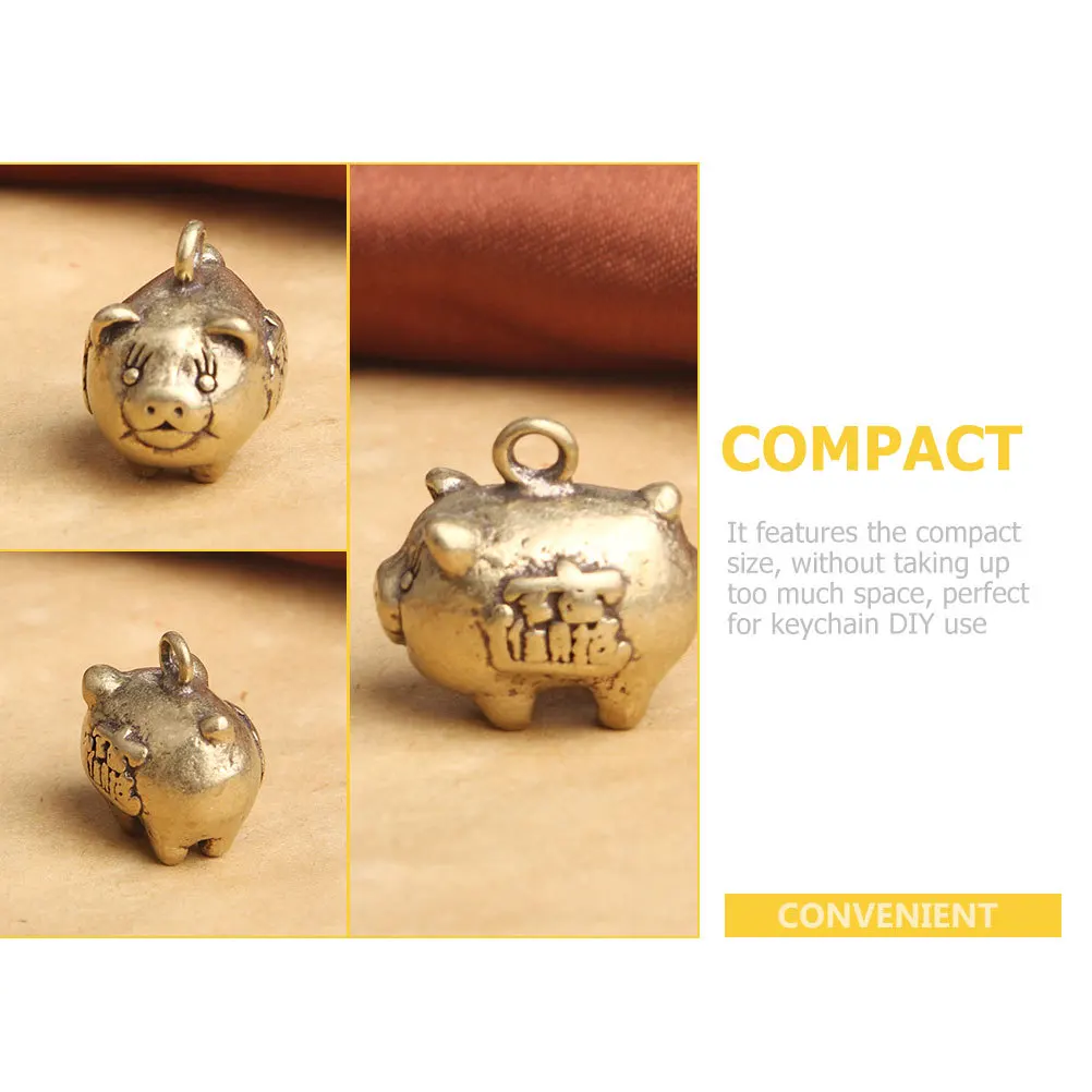 

4Pcs Brass Pig Statue Charm Key Chain Pendants Creative Unique Hanging Decor Vintage Pig Pendant Key Ring Pendant