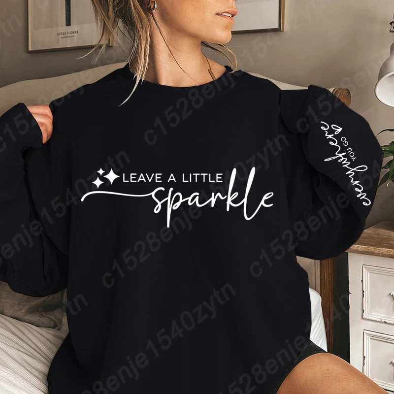 Leave A Little Sparkle Letter Print Sweatshirt, Crew Neck Casual Pullovers For Fall & Winter, Women's Oversized Sweatshirts