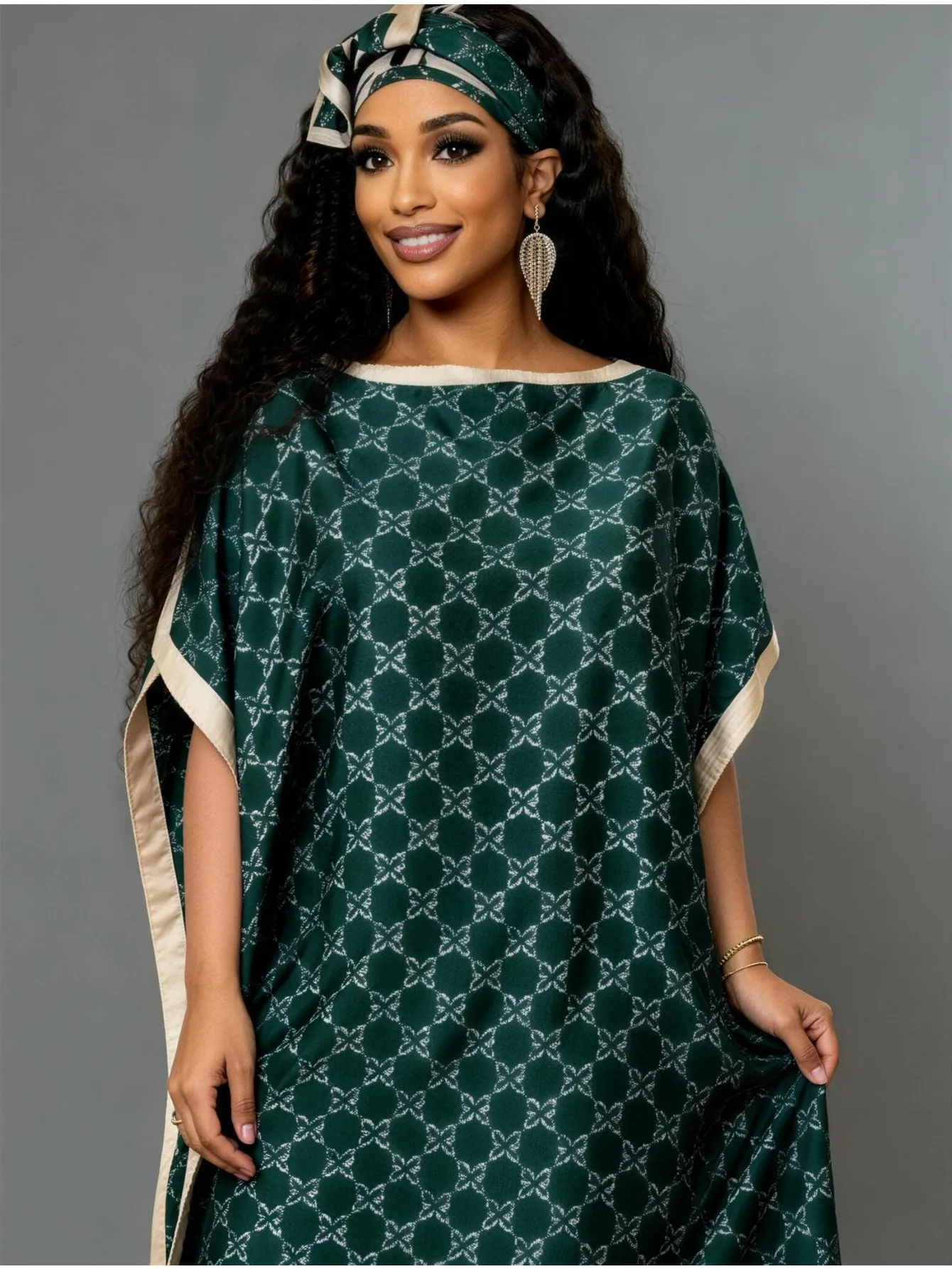 

Абайя с принтом в ближневосточном стиле с шарфом, свободного кроя, больших размеров, традиционное платье для женщин