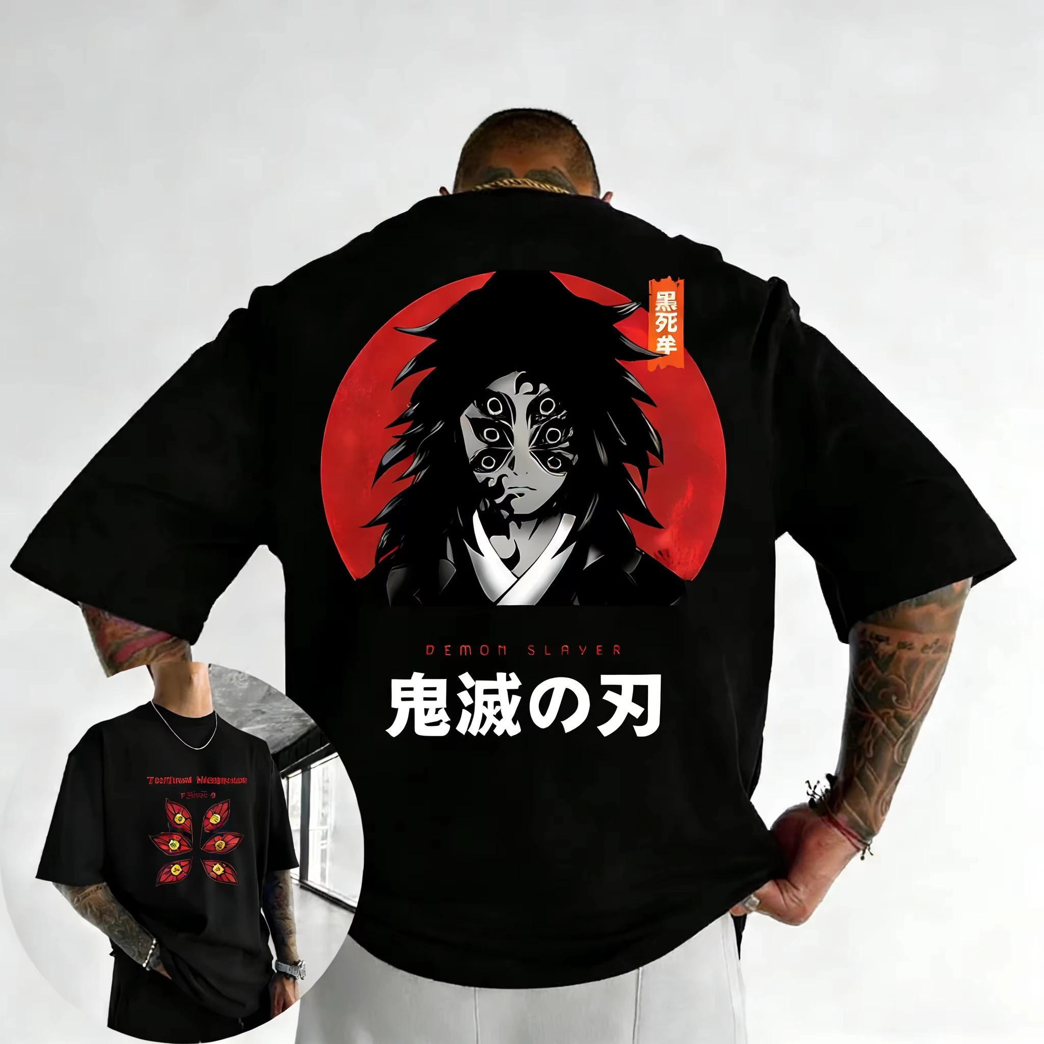 

Demon Slayer Anime Kokushibo Printed T-shirt 2026 Men's Summer New Style Harajuku Loose Casual Y2K Parent Child Heavy Cotton Top
