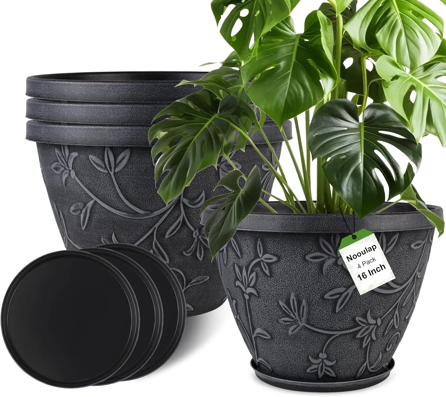 

4 Pack 16 Inch Large Plant Pots with Drainage Hole & Saucer, Modern Decorative Garden Pots for Indoor Outdoor Plants