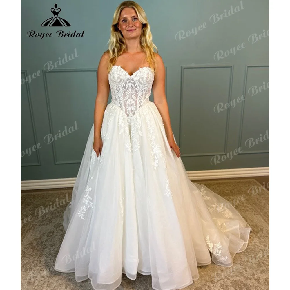2027 Strapless Sweetheart Ball Gown Wedding Dress Sheer Corset Bodice Floral Lace Appliques Tulle Vestido De Novia Customized