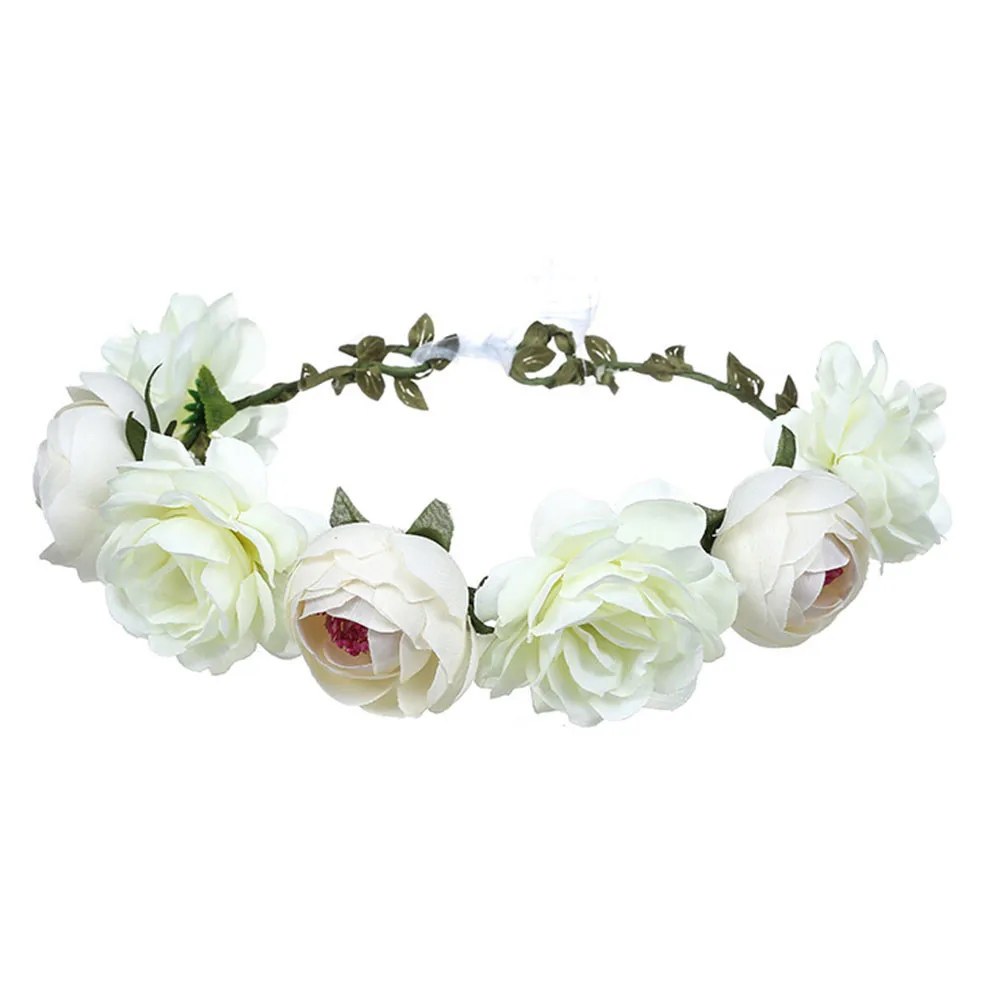 New Spring Bohemian Rose Crowns Wreath Beach Hawaii Floral Garland Romantic Faux Rose Wedding Wreaths New Flower Headband