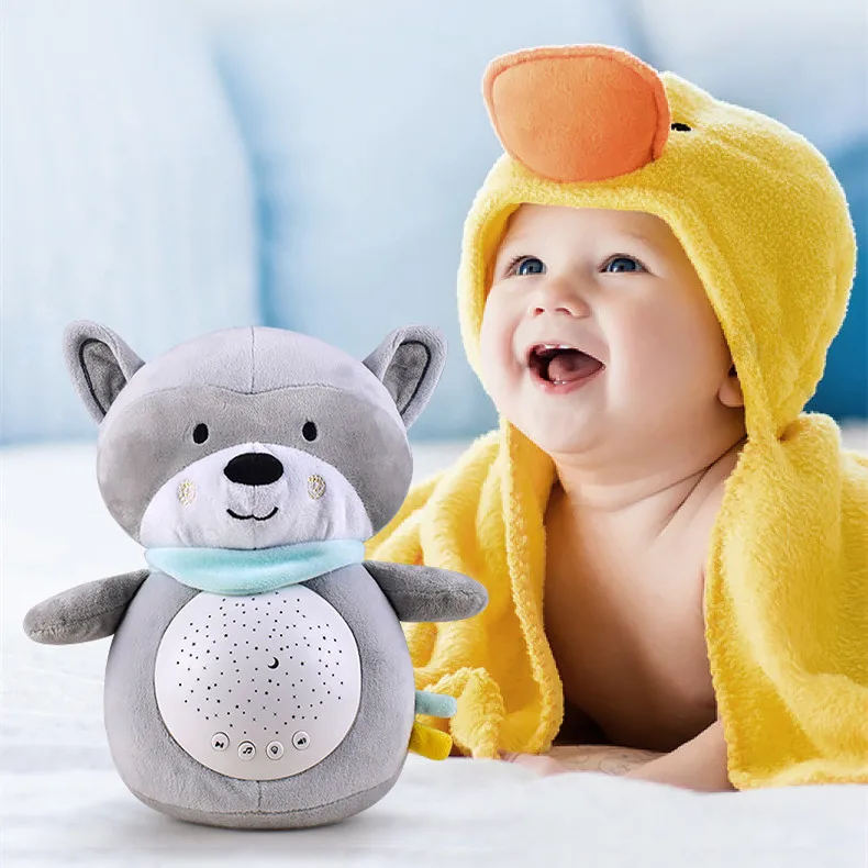 [Divertente] pinguino procione bambola LED luce e musica lenitiva bambola giocattoli per bambini bambola addormentata peluche giocattoli per bambini