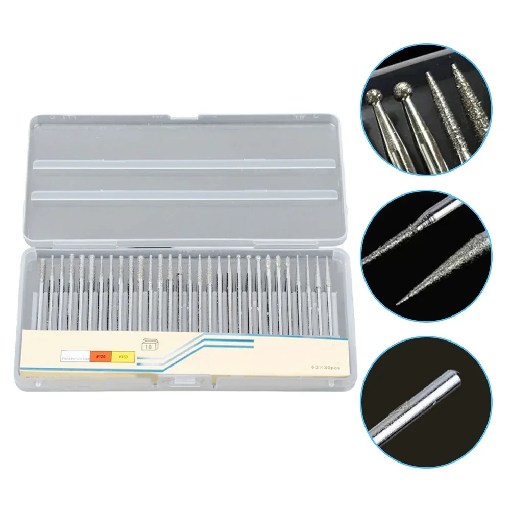 30pcs Grinding Head Needle Nail Drill Bit Milling Cutter Emery Burring Polishing Bit For Rotary Tool Electric Grinder Tool Parts