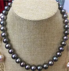 long  Multi size Large quantity of AAA++ 9-10mm tahitian black round pearl necklace 18 in