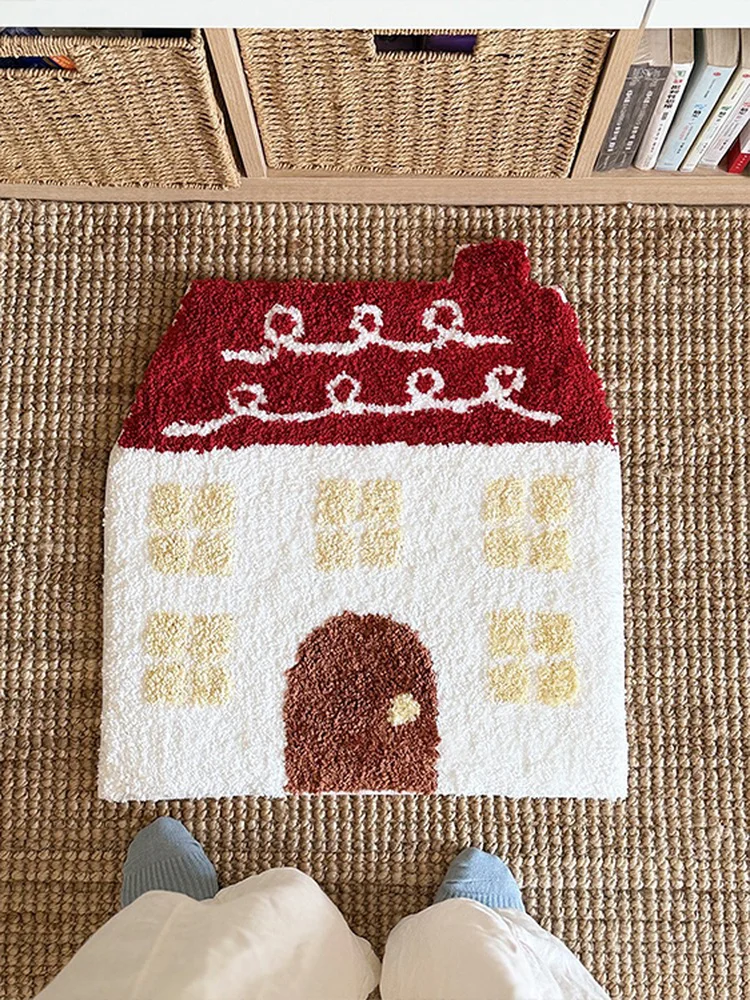 Thickened Red House Korean Style Bathroom Carpet Absorbent Anti-Slip Decorative Foot Mat Machine Washable Polyester Fiber