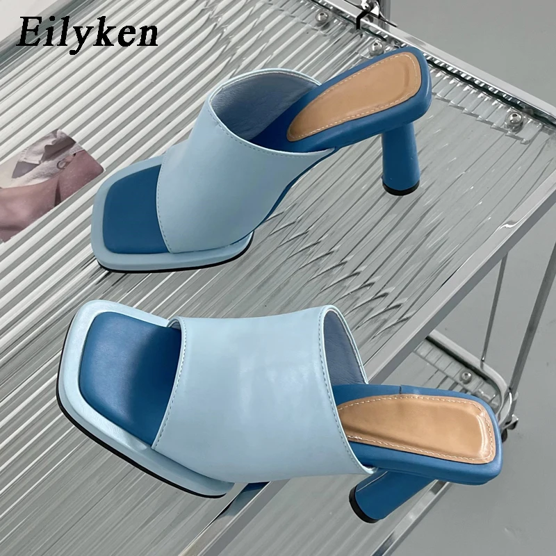 Eilyken Summer Women Slipper Fashion Platform Square Toe High Heel Ladies High Quality Slides Outdoor Dress Party Sandals