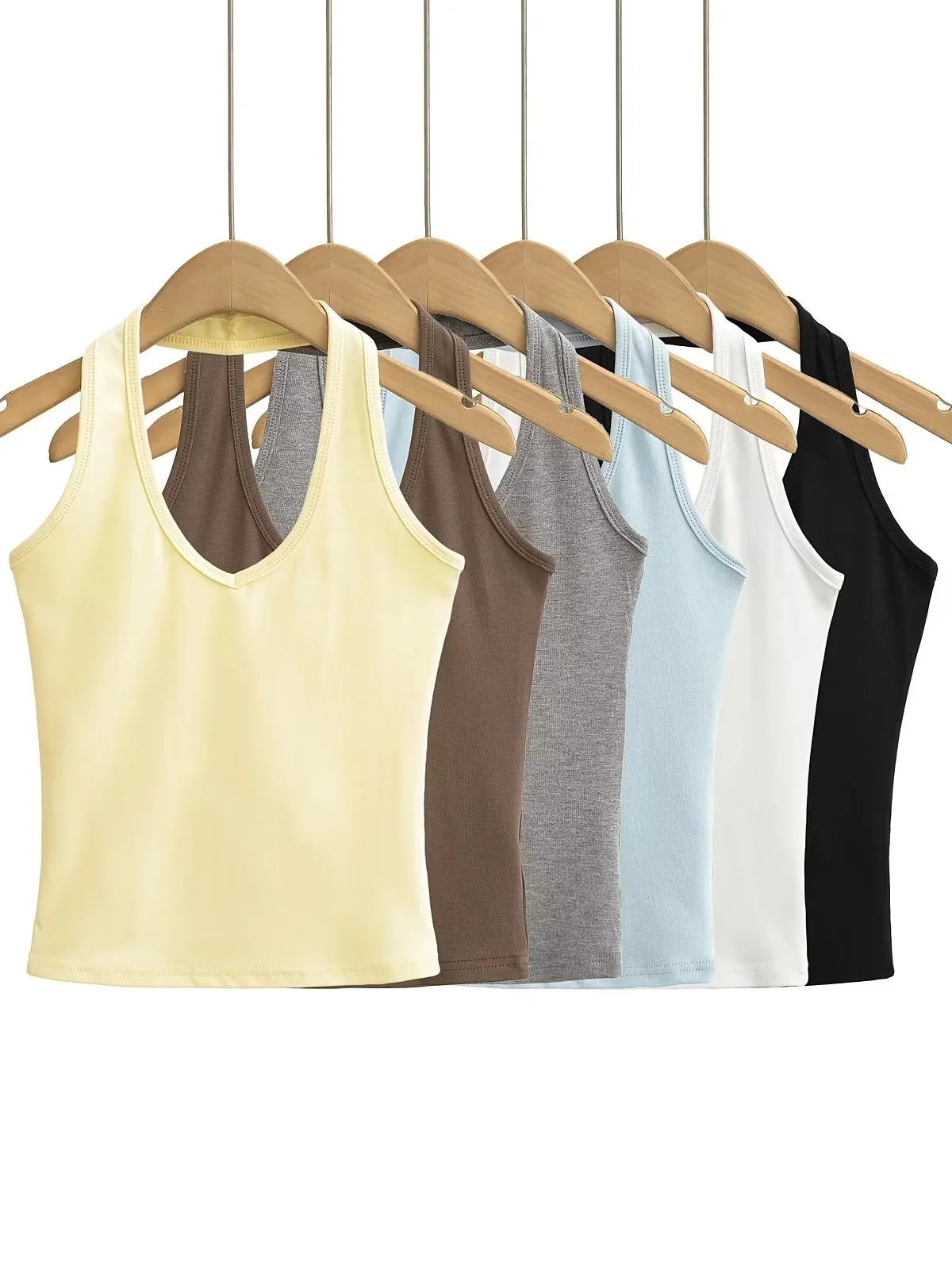 Summer Sexy Neck Hanging Vest Top For Women 2024 New Style Deep V-neck Short Exposed Navel Solid Color Fashion Versatile Top 6FY