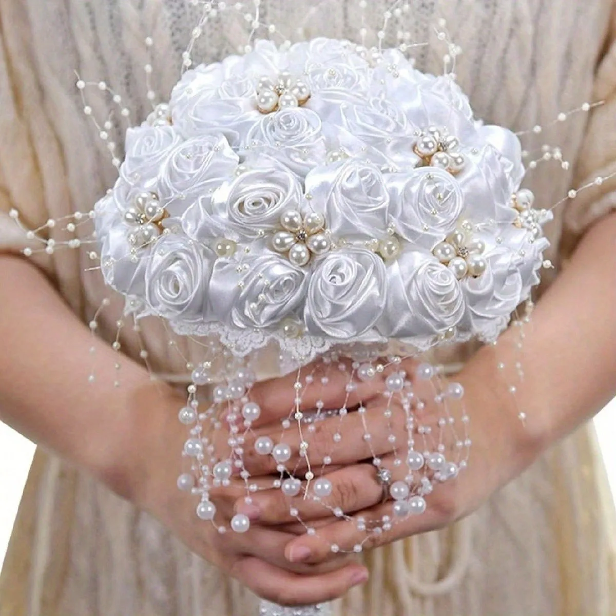 

Элегантный атласный свадебный букет со стразами, искусственные розы для свадебной церемонии, выпускного вечера и декора на годовщину