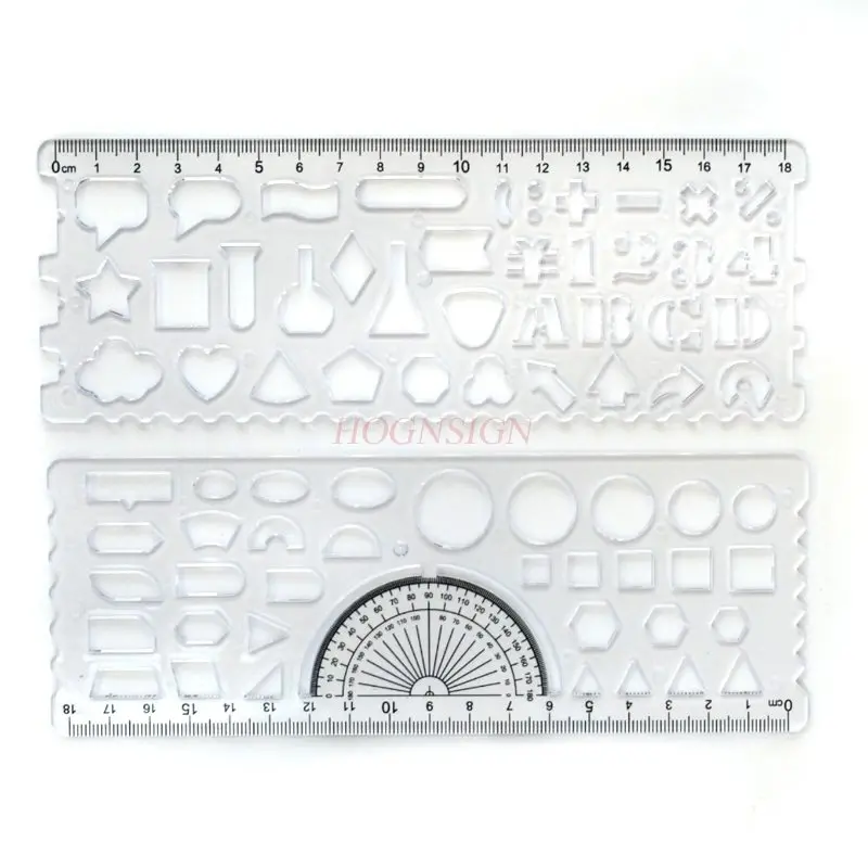 2pcs 2-piece set of student hand account, mathematical geometry, multifunctional drawing template, plastic 18cm ruler
