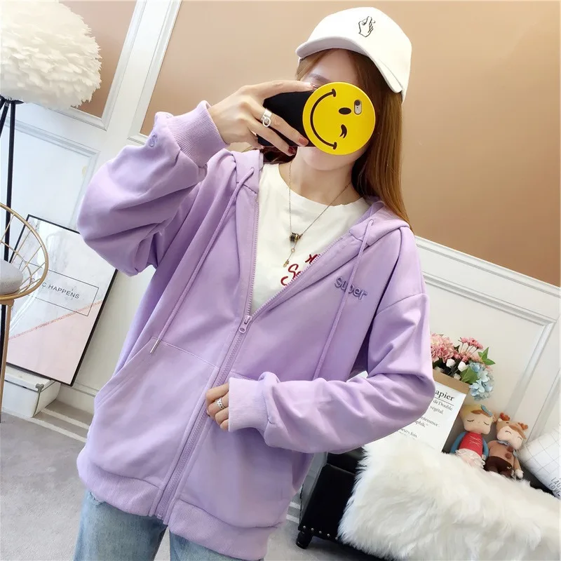 Women's Hooded Hoodie Korean Style Versatile Spring Autumn Jacket Long Sleeved Zipper Cardigan for Students