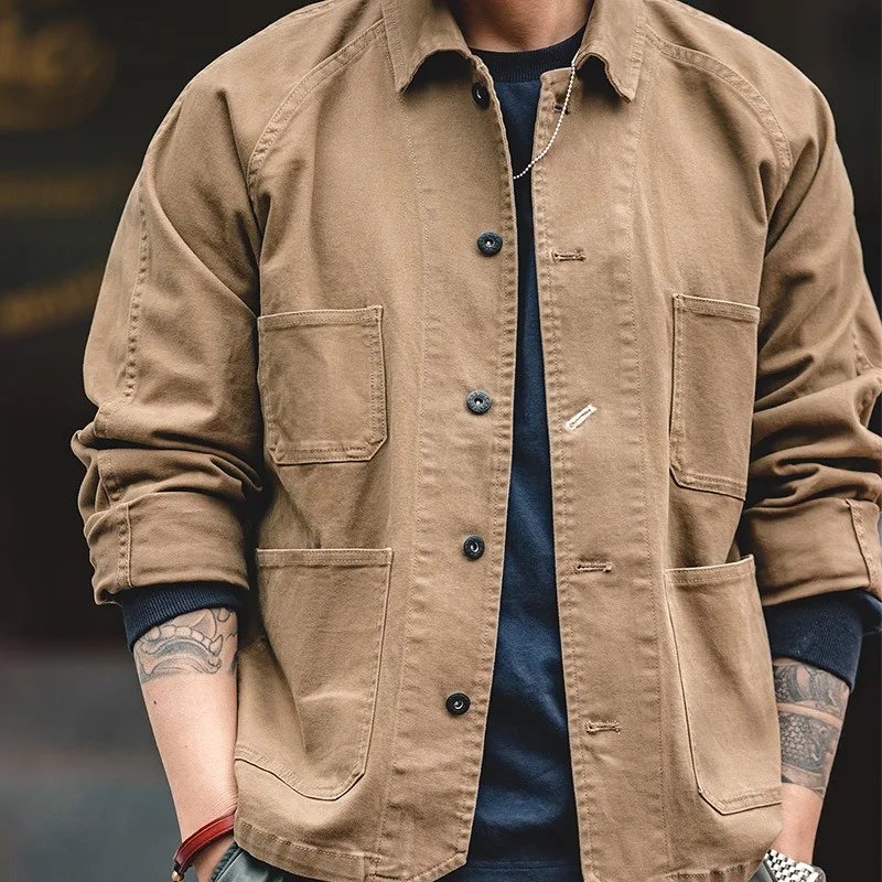 American Retro Amekaji Style Multi Pocket Lapel Jackets for Men 2026 Autumn New Men's Casual Loose Outdoors Workwear Jacket Coat