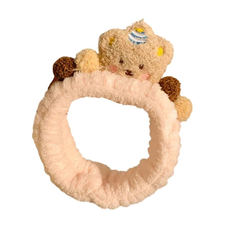 MXMB Furry Brown Bear Hairhoop for Female Face Washing Plush Makeup Hairband Party Costume Accessory Skin Care Hair Bands