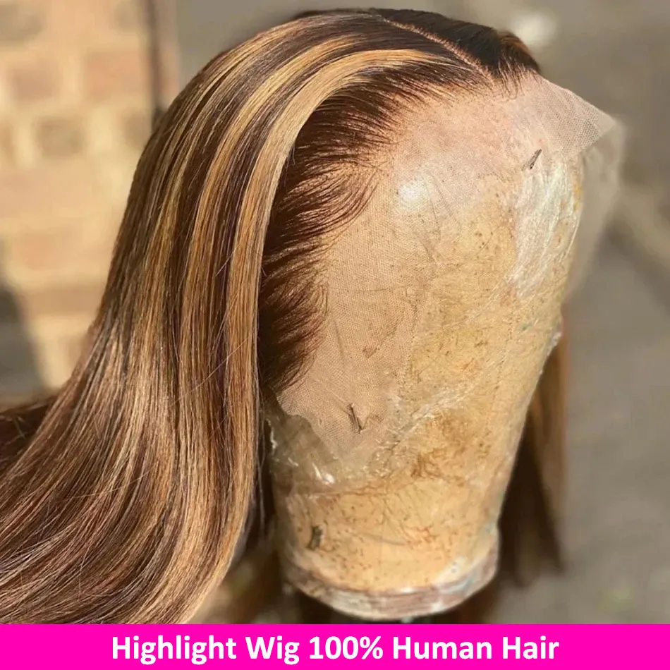 4/27 Highlight 13x6 HD Lace Frontal Human Hair Wigs Brazilian Remy Straigh Blonde Brown Piano Colored Human Hair Wigs PrePlucked