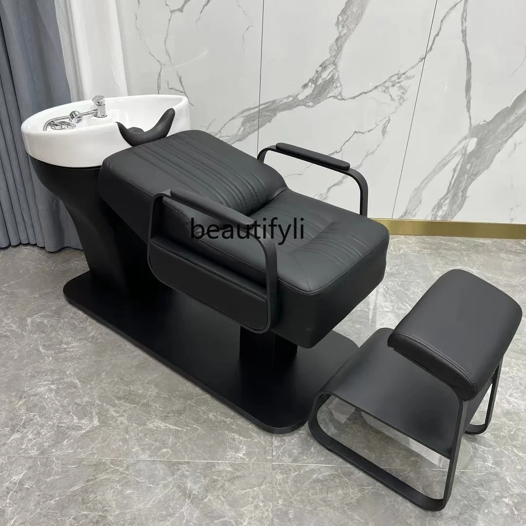 

High-End Barber Shop Ceramic Basin Shampoo Chair Half Lying Salon Flushing Bed