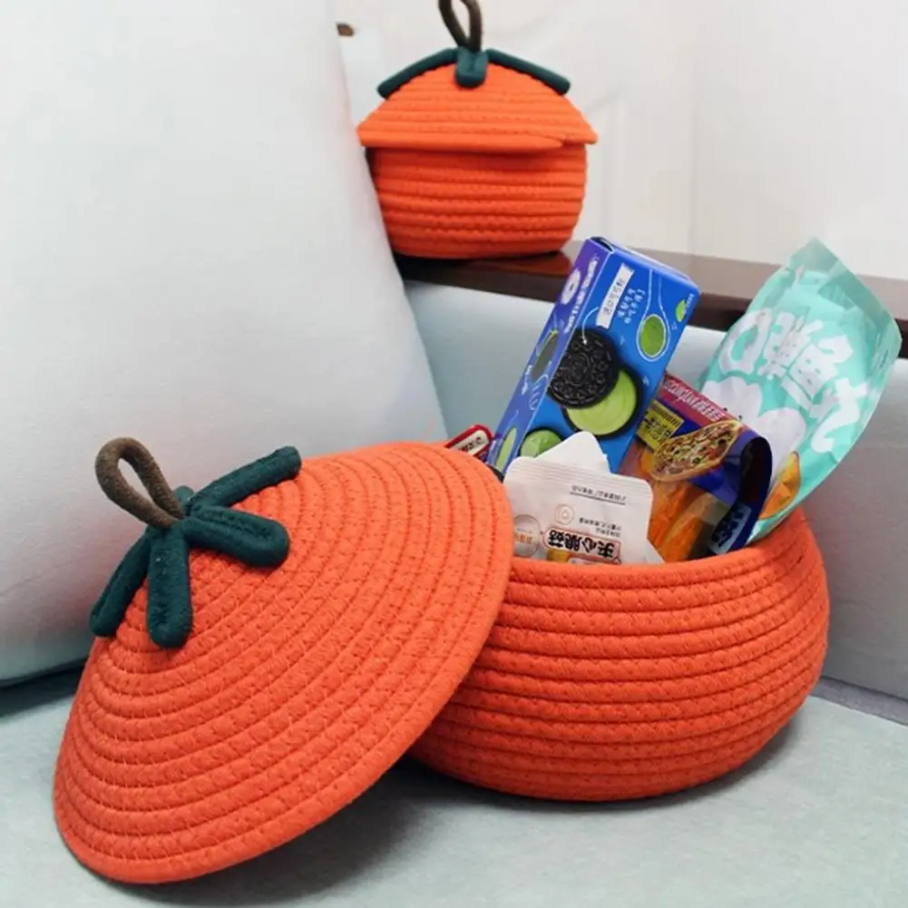 Woven Storage Basket Spooky Halloween Woven Pumpkin Basket Capacity Toy Snack Organizer with Lid Versatile Decorative for Trick