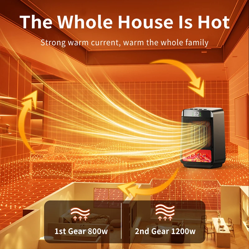 PTC Timing Electric Heater 3D Dynamic Flame Silent Energy Saving Quick Heat Home Decorative Winter Heater