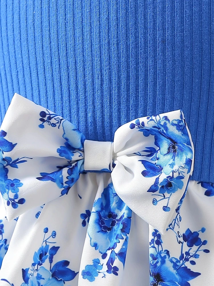 1pcs Summer Baby Girl Dress Blue Flower Bow accessori per bambini dolci e carini