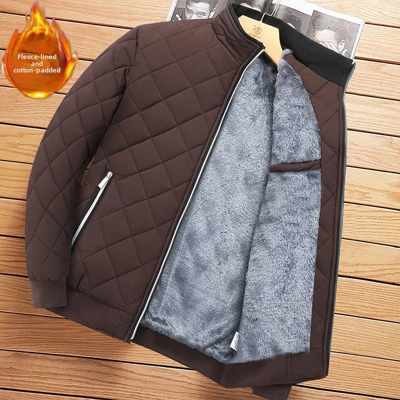 

Winter Thickened Jacket Men's Casual Stand-up Collar Velvet Padded Trendy Cotton Clothes Large Size Warm and Loose